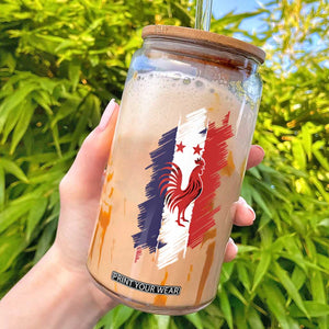 France Gallic Rooster Football Two Stars Brushstroke French Flag Graphic Glass Can