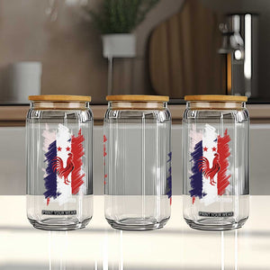 France Gallic Rooster Football Two Stars Brushstroke French Flag Graphic Glass Can
