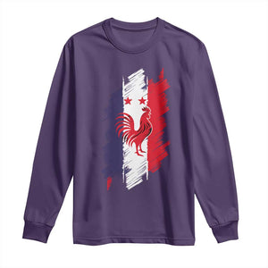 France Gallic Rooster Football Two Stars Brushstroke French Flag Graphic Long Sleeve Shirt