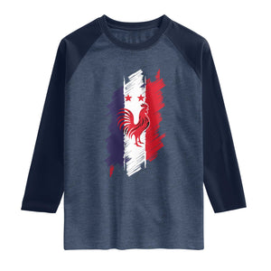 France Gallic Rooster Football Two Stars Brushstroke French Flag Graphic Raglan Shirt