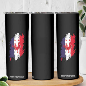 France Gallic Rooster Football Two Stars Brushstroke French Flag Graphic Skinny Tumbler