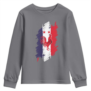 France Gallic Rooster Football Two Stars Brushstroke French Flag Graphic Youth Sweatshirt