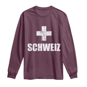 Schweiz Swiss German Vintage Cross Flag Switzerland Roots Long Sleeve Shirt
