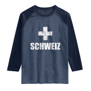 Schweiz Swiss German Vintage Cross Flag Switzerland Roots Raglan Shirt