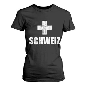 Schweiz Swiss German Vintage Cross Flag Switzerland Roots T Shirt For Women