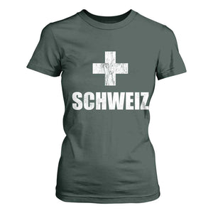 Schweiz Swiss German Vintage Cross Flag Switzerland Roots T Shirt For Women