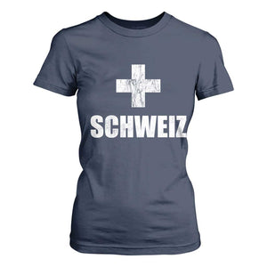 Schweiz Swiss German Vintage Cross Flag Switzerland Roots T Shirt For Women