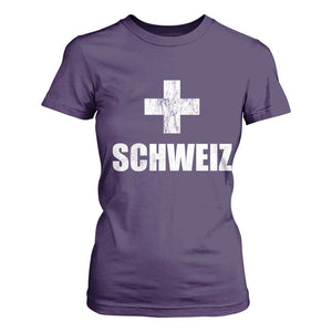 Schweiz Swiss German Vintage Cross Flag Switzerland Roots T Shirt For Women