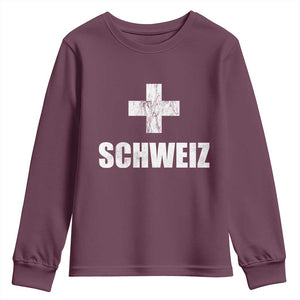 Schweiz Swiss German Vintage Cross Flag Switzerland Roots Youth Sweatshirt