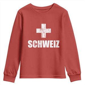 Schweiz Swiss German Vintage Cross Flag Switzerland Roots Youth Sweatshirt