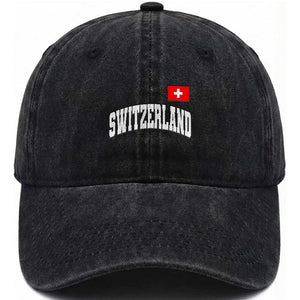 Switzerland Sports Throwback Design Washed Cotton Baseball Cap Vintage Swiss Flag Soccer Jersey Style