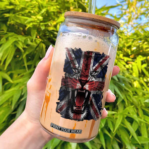 Union Jack Flag Lion Face UK British Great Britain Glass Can