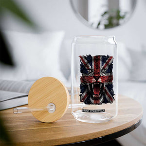 Union Jack Flag Lion Face UK British Great Britain Glass Can