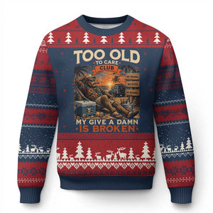 Too Old To Care Club My Give A Damn is Broken Ugly Christmas Sweater Funny Bigfoot Retirement