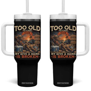Too Old To Care Club My Give A Damn is Broken Tumbler With Handle Funny Bigfoot Retirement