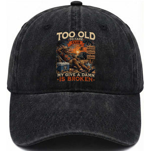 Too Old To Care Club My Give A Damn is Broken Washed Cotton Baseball Cap Funny Bigfoot Retirement