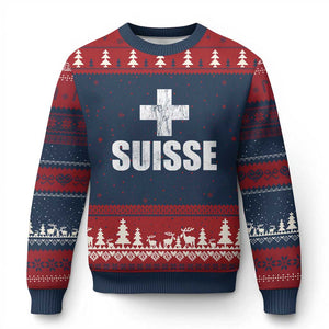 Suisse Swiss French Vintage Cross Flag Switzerland Roots Ugly Christmas Sweater