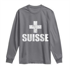 Suisse Swiss French Vintage Cross Flag Switzerland Roots Long Sleeve Shirt