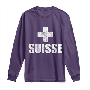 Suisse Swiss French Vintage Cross Flag Switzerland Roots Long Sleeve Shirt