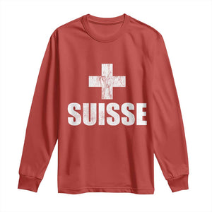 Suisse Swiss French Vintage Cross Flag Switzerland Roots Long Sleeve Shirt