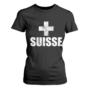 Suisse Swiss French Vintage Cross Flag Switzerland Roots T Shirt For Women