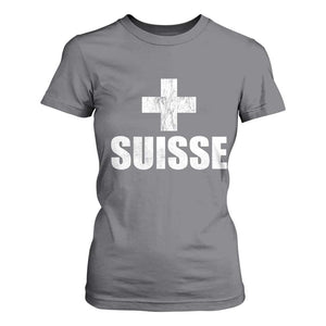 Suisse Swiss French Vintage Cross Flag Switzerland Roots T Shirt For Women