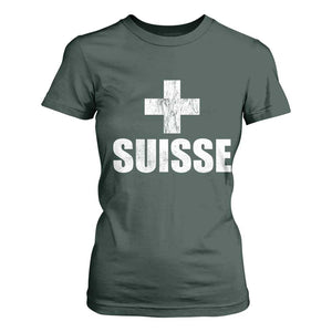 Suisse Swiss French Vintage Cross Flag Switzerland Roots T Shirt For Women