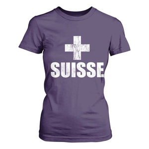 Suisse Swiss French Vintage Cross Flag Switzerland Roots T Shirt For Women