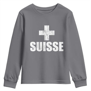 Suisse Swiss French Vintage Cross Flag Switzerland Roots Youth Sweatshirt