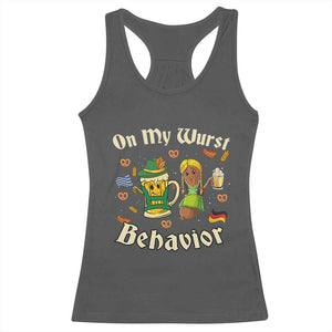 Funny Oktoberfest Racerback Tank Top On My Wurst Behavior Beer Bratwurst Lederhosen Dirndl TS11 Dark Heather Print Your Wear
