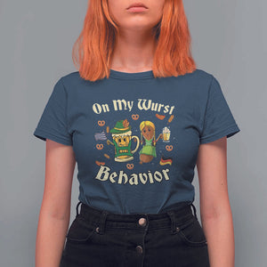 Funny Oktoberfest T Shirt For Women On My Wurst Behavior Beer Bratwurst Lederhosen Dirndl TS11 Navy Print Your Wear