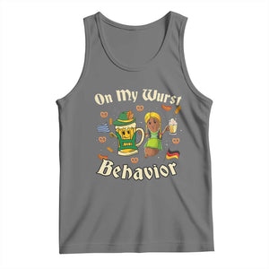 Funny Oktoberfest Tank Top On My Wurst Behavior Beer Bratwurst Lederhosen Dirndl TS11 Black Heather Print Your Wear