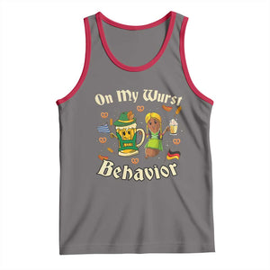 Funny Oktoberfest Tank Top On My Wurst Behavior Beer Bratwurst Lederhosen Dirndl TS11 Deep Heather Red Print Your Wear