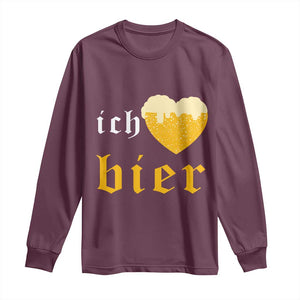 Funny Oktoberfest Long Sleeve Shirt Ich Liebe Bier Heart German Beer Foam TS11 Maroon Print Your Wear