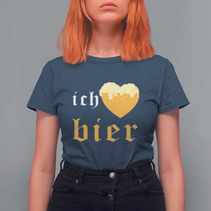 Funny Oktoberfest T Shirt For Women Ich Liebe Bier Heart German Beer Foam TS11 Navy Print Your Wear