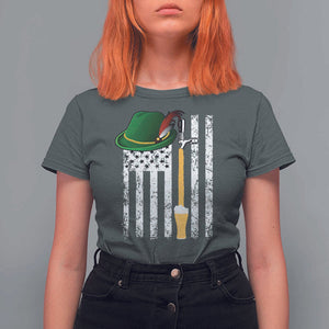 Funny German Beer T Shirt For Women Oktoberfest Vintage American Flag Alpine hat TS11 Dark Heather Print Your Wear