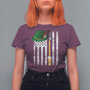 Funny German Beer T Shirt For Women Oktoberfest Vintage American Flag Alpine hat TS11 Maroon Print Your Wear