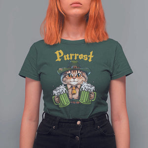 Funny Oktoberfest Cat T Shirt For Women Purrost Kitty Drinking Beer Lederhosen Pet Lovers TS11 Dark Forest Green Print Your Wear