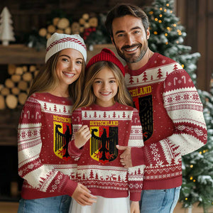 Deutschland German Pride Ugly Christmas Sweater Bundesadler Coat of Arms TS11 Red Beige Print Your Wear