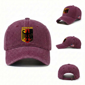 Deutschland German Pride Washed Cotton Baseball Cap Bundesadler Coat of Arms TS11 Washed Cap Universal Fit Burgundy Print Your Wear