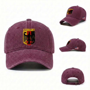 Proud Germany Washed Cotton Baseball Cap Bundesadler Coat of Arms German Flag TS11 Washed Cap Universal Fit Burgundy Print Your Wear