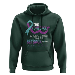 Suicide Prevention Awareness Hoodie The Comeback Is Always Stronger Than The Setback Heartbeat TS11 Dark Forest Green Print Your Wear