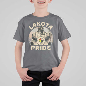 Native American T Shirt For Kid Lakota Pride Medicine Wheel Cow Skull TS11 Charcoal Print Your Wear