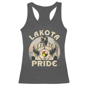 Native American Racerback Tank Top Lakota Pride Medicine Wheel Cow Skull TS11 Dark Heather Print Your Wear