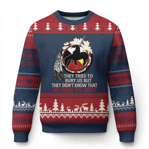 Native American Ugly Christmas Sweater They Tried To Bury Us But They Didn't Know That Medicine Wheel TS11 Navy Red Print Your Wear