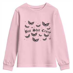 Funny Halloween Bat Shit Crazy Youth Sweatshirt Horror Gothic Coquette Bat TS11 Light Pink Print Your Wear