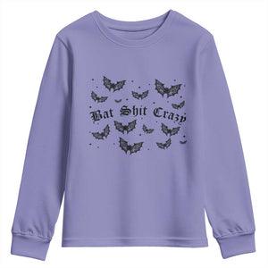 Funny Halloween Bat Shit Crazy Youth Sweatshirt Horror Gothic Coquette Bat TS11 Violet Print Your Wear