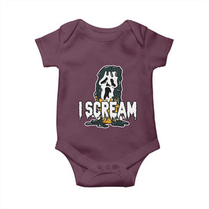 Funny Halloween Ghost Horror Face Baby Onesie I Scream Ice Cream Slasher Pun TS11 Maroon Print Your Wear