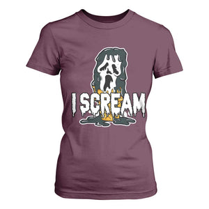 Funny Halloween Ghost Horror Face T Shirt For Women I Scream Ice Cream Slasher Pun TS11 Maroon Print Your Wear