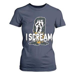 Funny Halloween Ghost Horror Face T Shirt For Women I Scream Ice Cream Slasher Pun TS11 Navy Print Your Wear